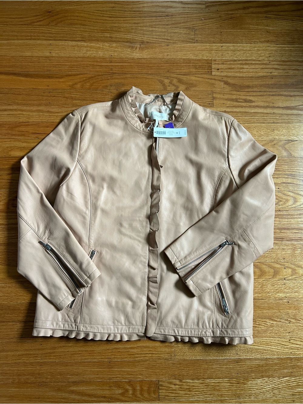 Chico's Scalloped-Trim Leather Jacket - neutral